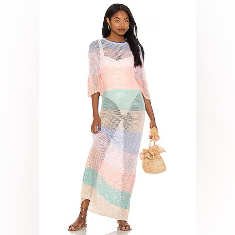 Pitusa Rainbow Crochet Maxi Dress Swim Cover Up M/L/XL Tall Resortwear Vacation